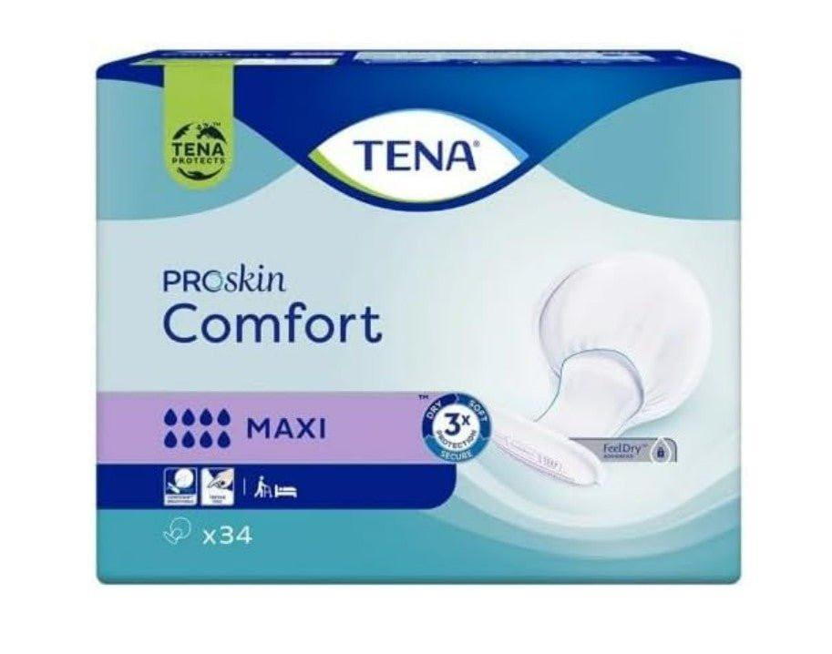 TENA ProSkin Comfort Maxi incontinence pads, 34-count box with dry secure protection